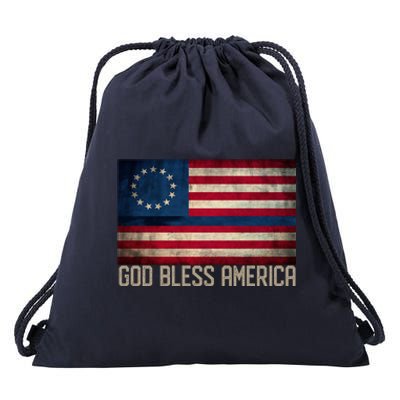 Betsy Ross Flag Blue Line God Bless America 1776 Cool Gift Drawstring Bag