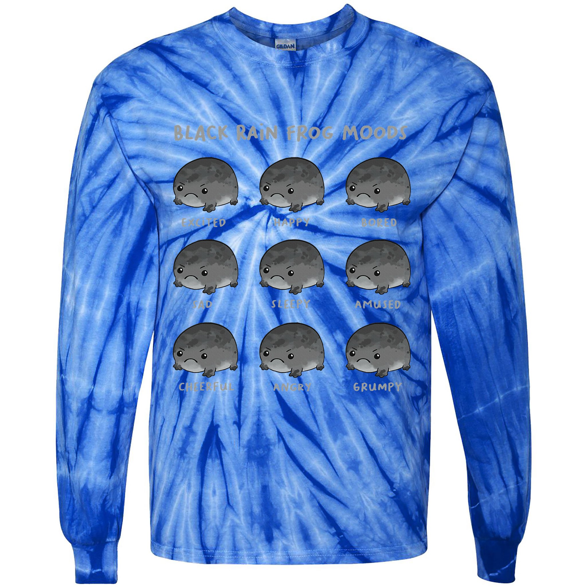 Black Rain Frog Moods Grumpy Black Desert Rain Frog Tie-Dye Long Sleeve Shirt