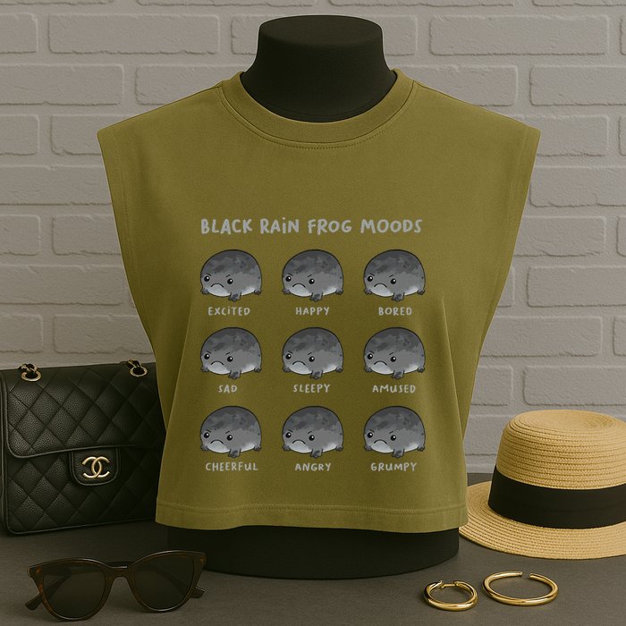 Black Rain Frog Moods Grumpy Black Desert Rain Frog Garment-Dyed Women's Muscle Tee