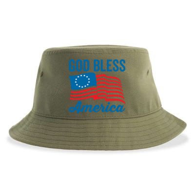 Betsy Ross Flag Usa Live Free 1776 God Bless America Gift Sustainable Bucket Hat