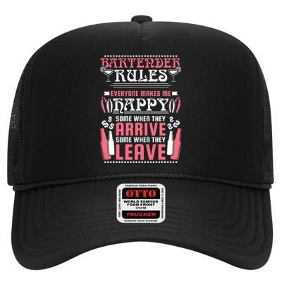 Bartender Rules, Funny Bartending High Crown Mesh Back Trucker Hat