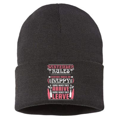 Bartender Rules, Funny Bartending Sustainable Knit Beanie