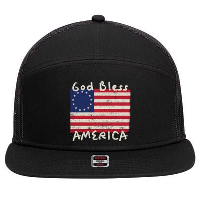 Betsy Ross Flag 13 Colonies God Bless America Gift 7 Panel Mesh Trucker Snapback Hat