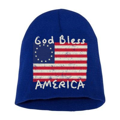 Betsy Ross Flag 13 Colonies God Bless America Gift Short Acrylic Beanie