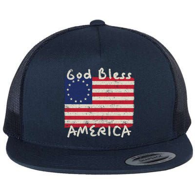 Betsy Ross Flag 13 Colonies God Bless America Gift Flat Bill Trucker Hat