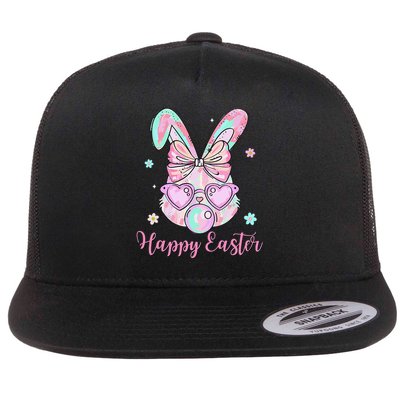 Bunny Rabbit Face Coquette Bow Easter Day Bubblegum Girl Flat Bill Trucker Hat