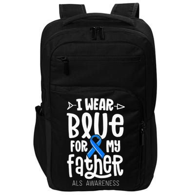 Blue Ribbon For Father Dad ALS Awareness Family Cure Impact Tech Backpack