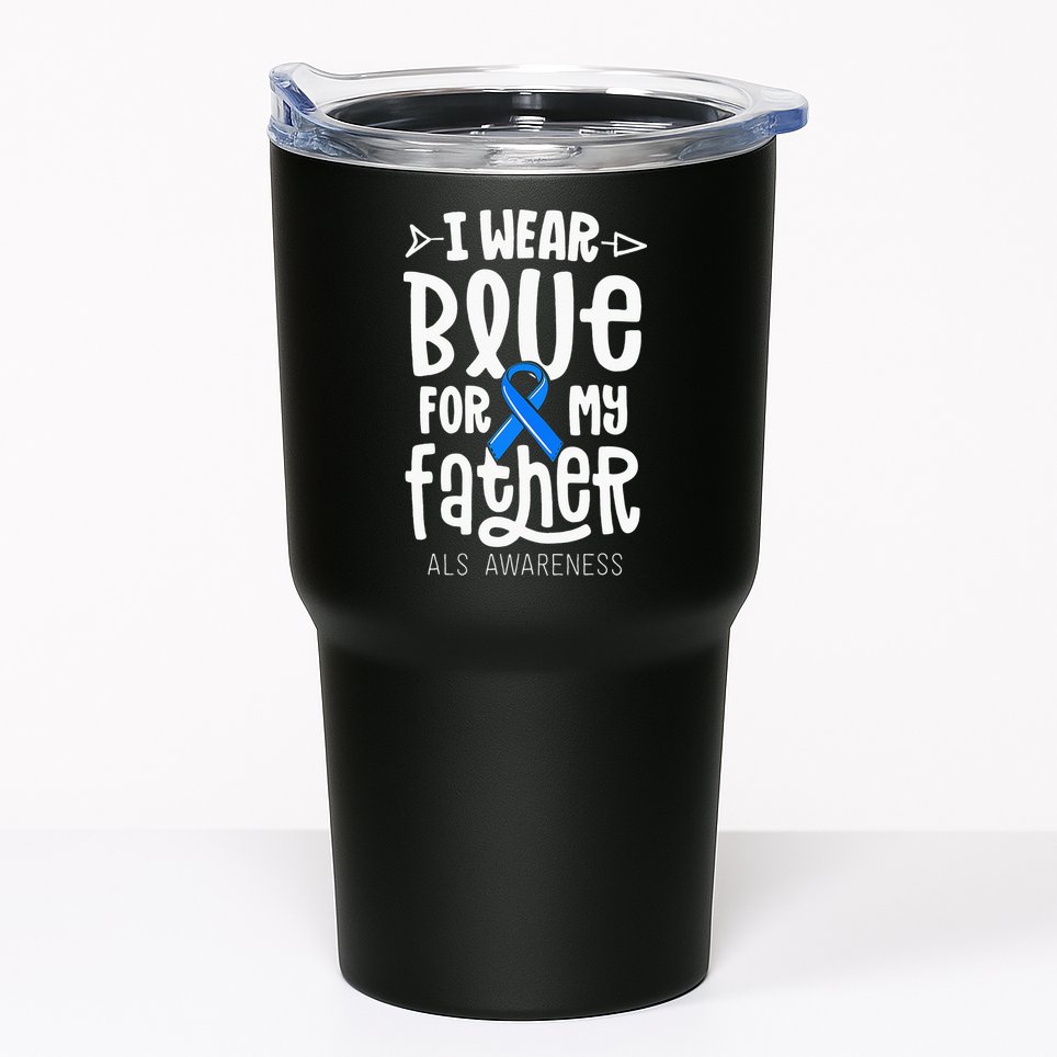 Blue Ribbon For Father Dad ALS Awareness Family Cure Tumbler