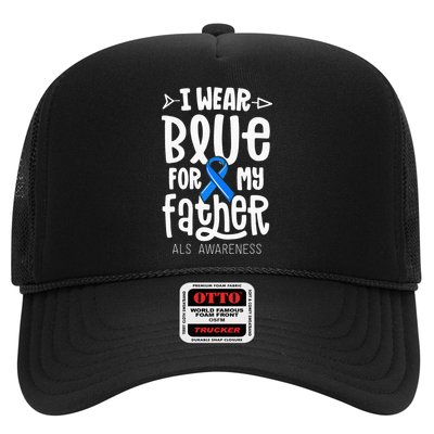 Blue Ribbon For Father Dad ALS Awareness Family Cure Trucker Hat