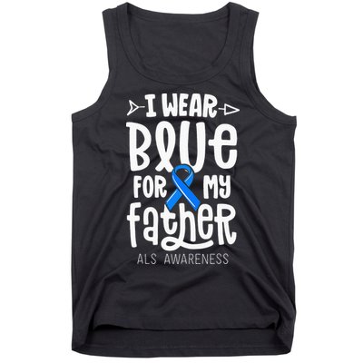 Blue Ribbon For Father Dad ALS Awareness Family Cure Tank Top