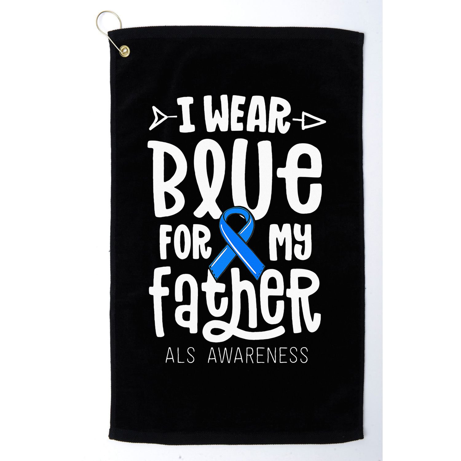 Blue Ribbon For Father Dad ALS Awareness Family Cure Golf Towel