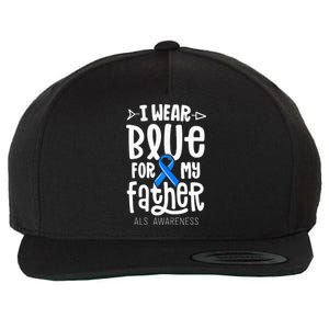 Blue Ribbon For Father Dad ALS Awareness Family Cure Wool Snapback Cap