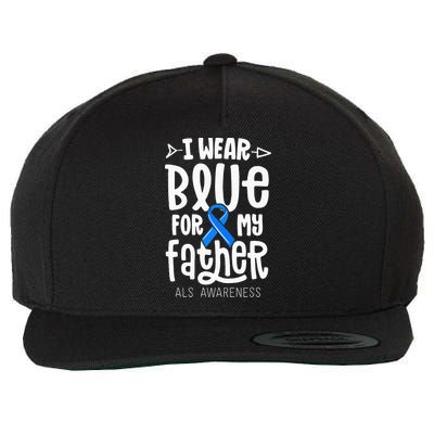 Blue Ribbon For Father Dad ALS Awareness Family Cure Wool Snapback Cap