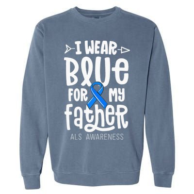 Blue Ribbon For Father Dad ALS Awareness Family Cure Garment-Dyed Sweatshirt