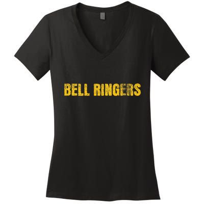Bell Ringers Funny Handbell With Angry Face Women's V-Neck T-Shirt