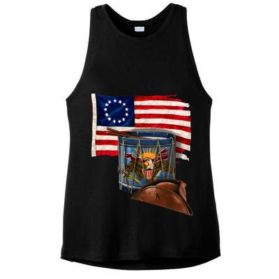 Betsy Ross Flag Patriot Drum Ladies PosiCharge Tri-Blend Wicking Tank