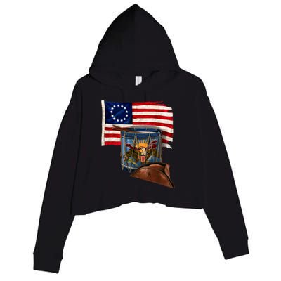 Betsy Ross Flag Patriot Drum Crop Fleece Hoodie