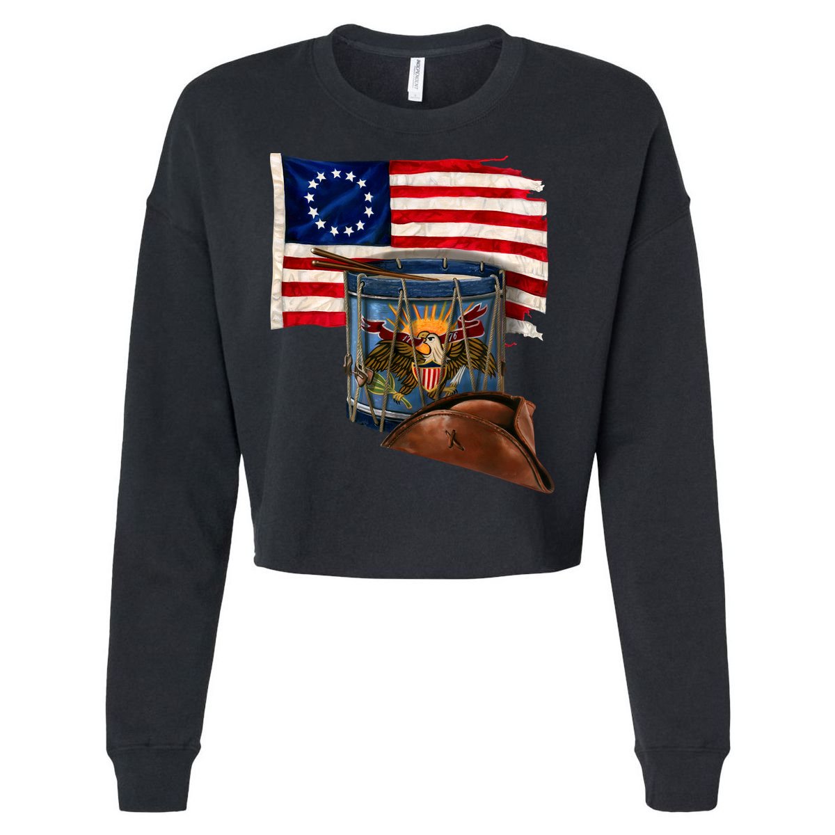 Betsy Ross Flag Patriot Drum Cropped Pullover Crew