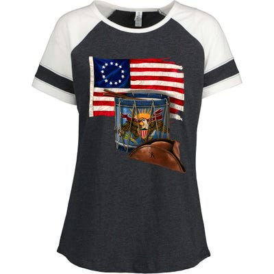 Betsy Ross Flag Patriot Drum Enza Ladies Jersey Colorblock Tee