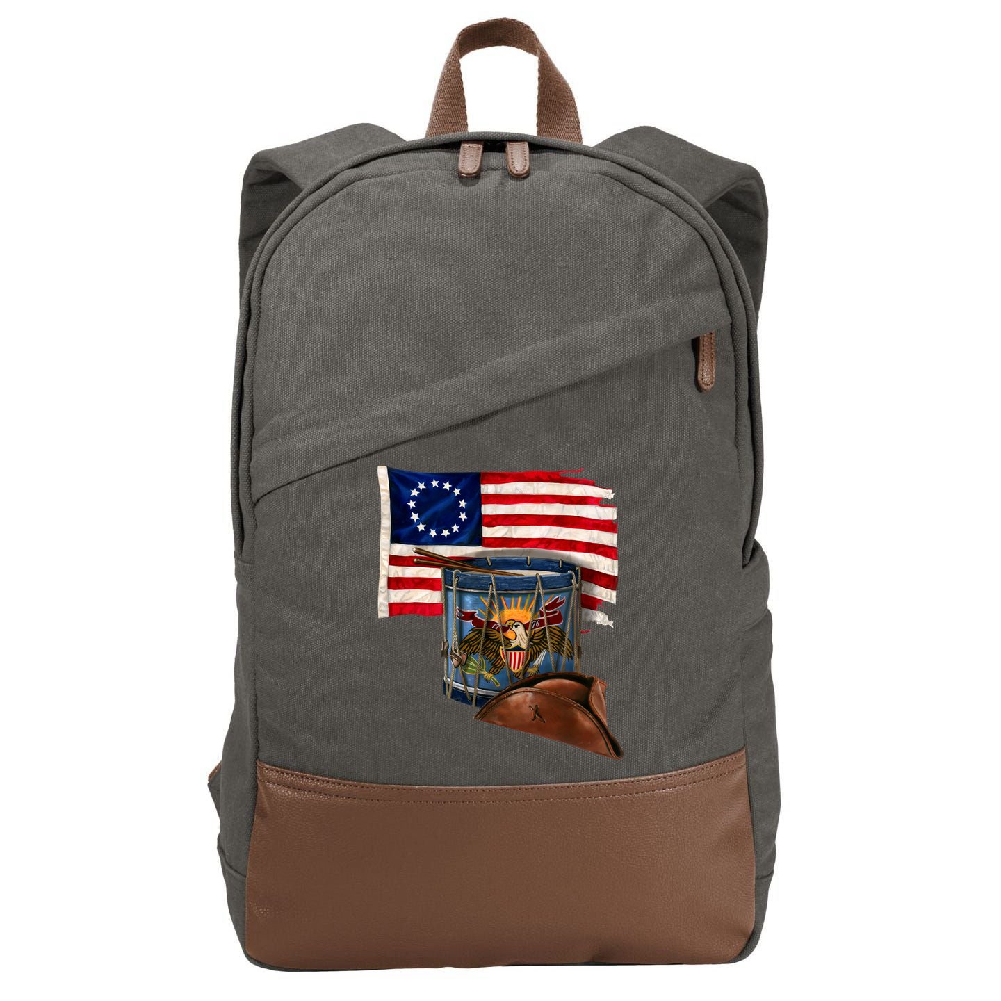 Betsy Ross Flag Patriot Drum Cotton Canvas Backpack