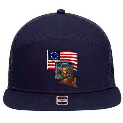 Betsy Ross Flag Patriot Drum 7 Panel Mesh Trucker Snapback Hat