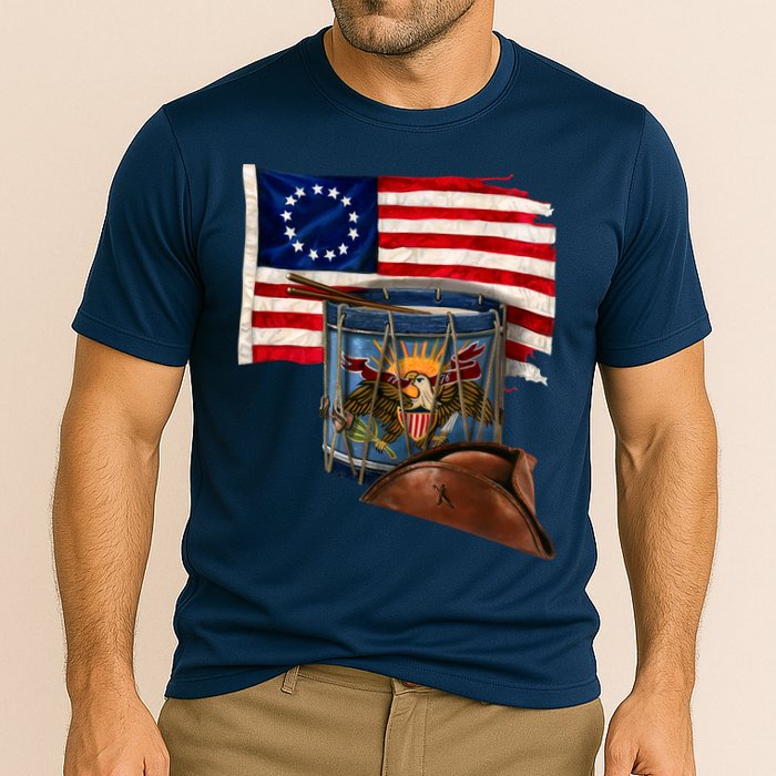 Betsy Ross Flag Patriot Drum Cooling Performance Crew T-Shirt