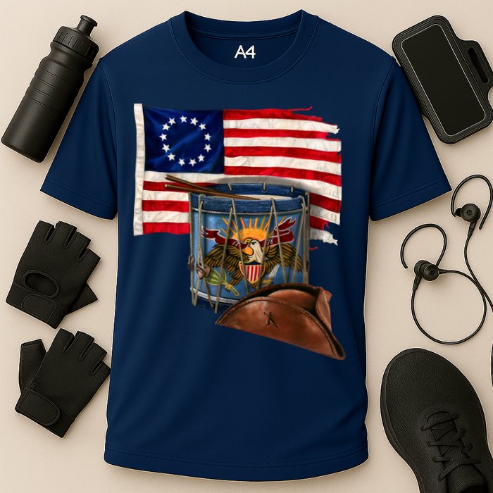 Betsy Ross Flag Patriot Drum Cooling Performance Crew T-Shirt