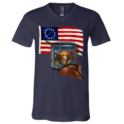 Betsy Ross Flag Patriot Drum V-Neck T-Shirt