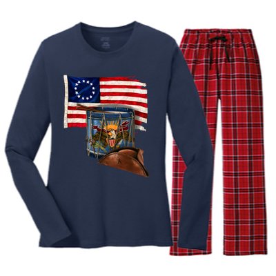 Betsy Ross Flag Patriot Drum Women's Long Sleeve Flannel Pajama Set 