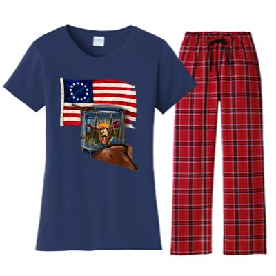 Betsy Ross Flag Patriot Drum Women's Flannel Pajama Set