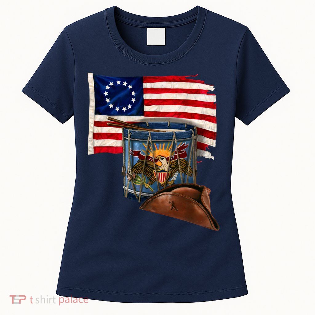 Betsy Ross Flag Patriot Drum Womens T-Shirt