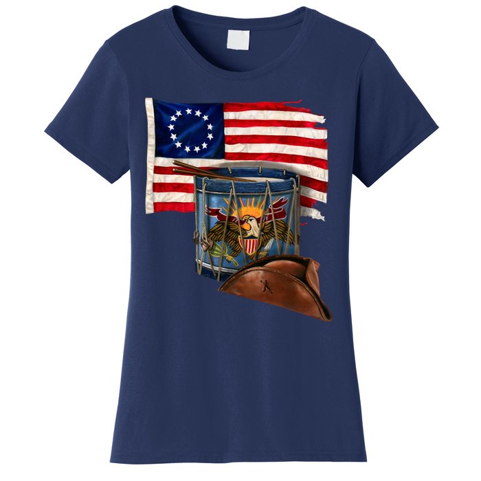 Betsy Ross Flag Patriot Drum Women's T-Shirt