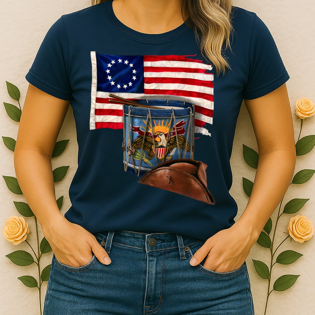 Betsy Ross Flag Patriot Drum Womens T-Shirt