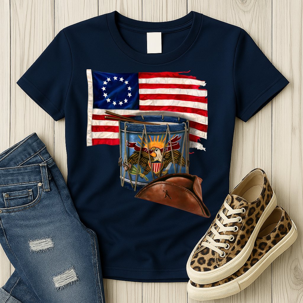 Betsy Ross Flag Patriot Drum Womens T-Shirt