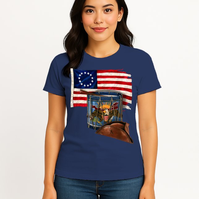 Betsy Ross Flag Patriot Drum Womens T-Shirt