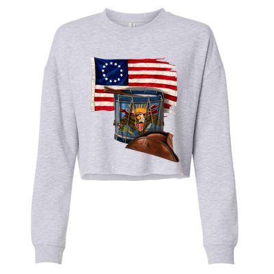 Betsy Ross Flag Patriot Drum Cropped Pullover Crew