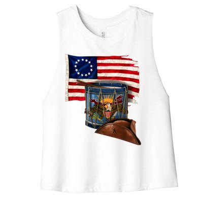 Betsy Ross Flag Patriot Drum Women's Racerback Cropped Tank