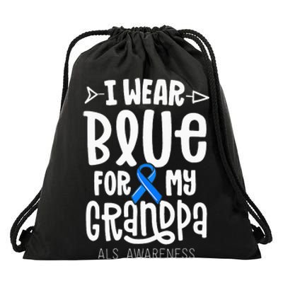 Blue Ribbon For Grandpa Disease ALS Awareness Family Cure Drawstring Bag