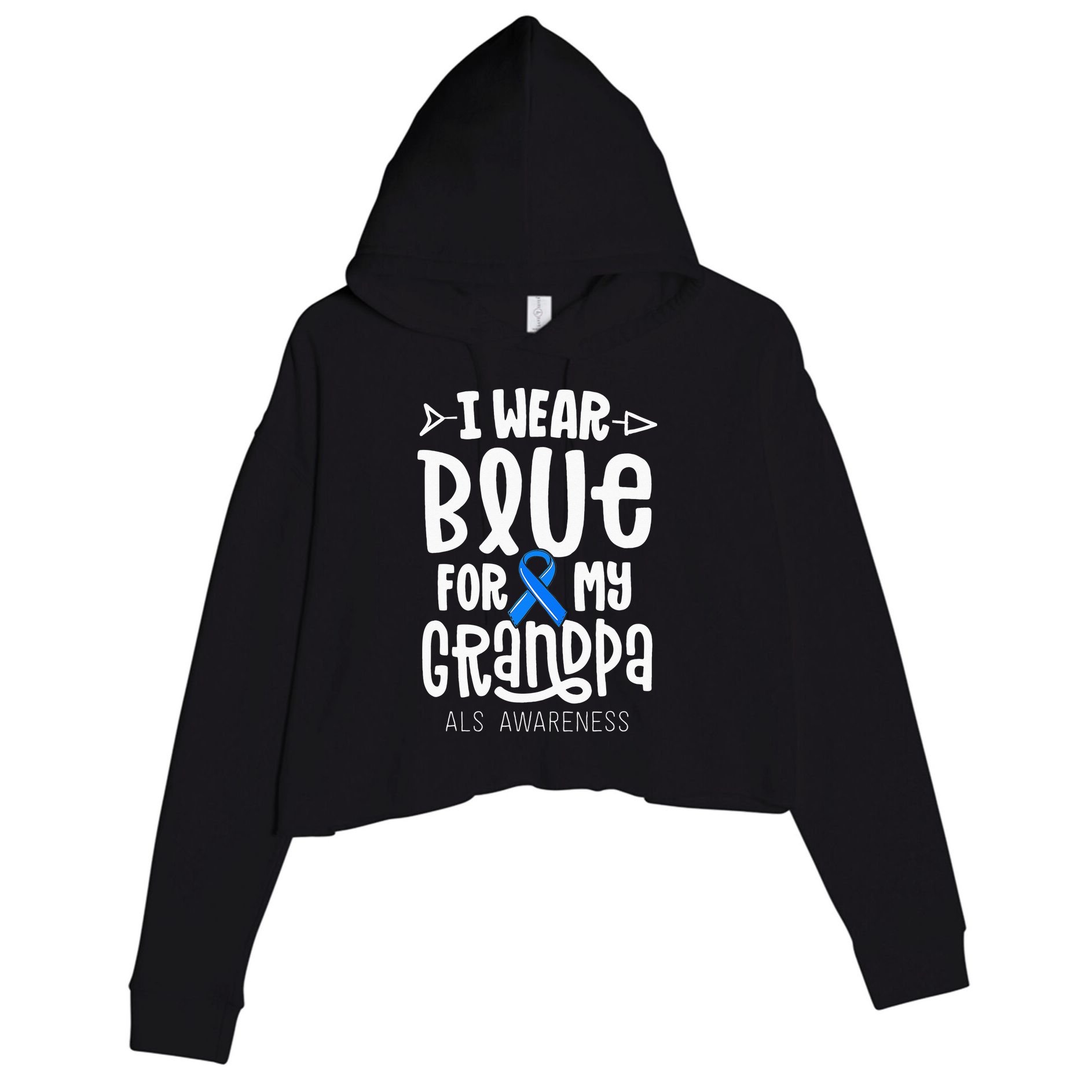 Blue Ribbon For Grandpa Disease ALS Awareness Family Cure Crop Fleece Hoodie