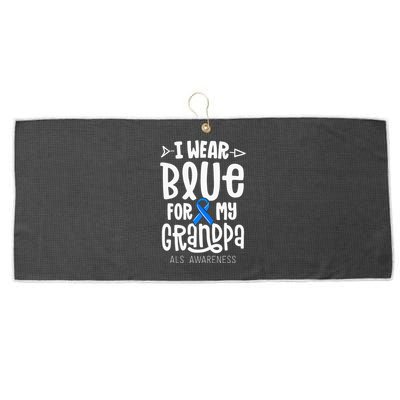 Blue Ribbon For Grandpa Disease ALS Awareness Family Cure Large Microfiber Waffle Golf Towel