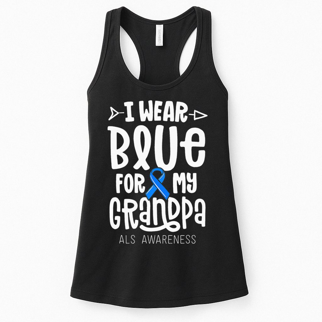 Blue Ribbon For Grandpa Disease ALS Awareness Family Cure Womens Tank Top