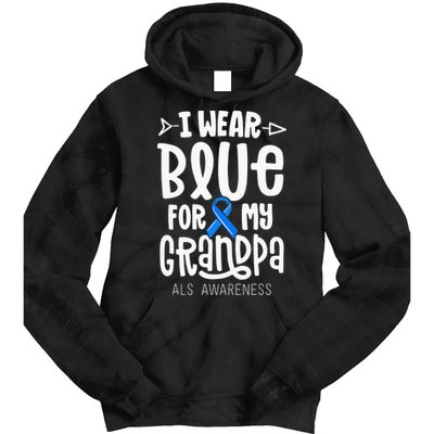 Blue Ribbon For Grandpa Disease ALS Awareness Family Cure Tie Dye Hoodie