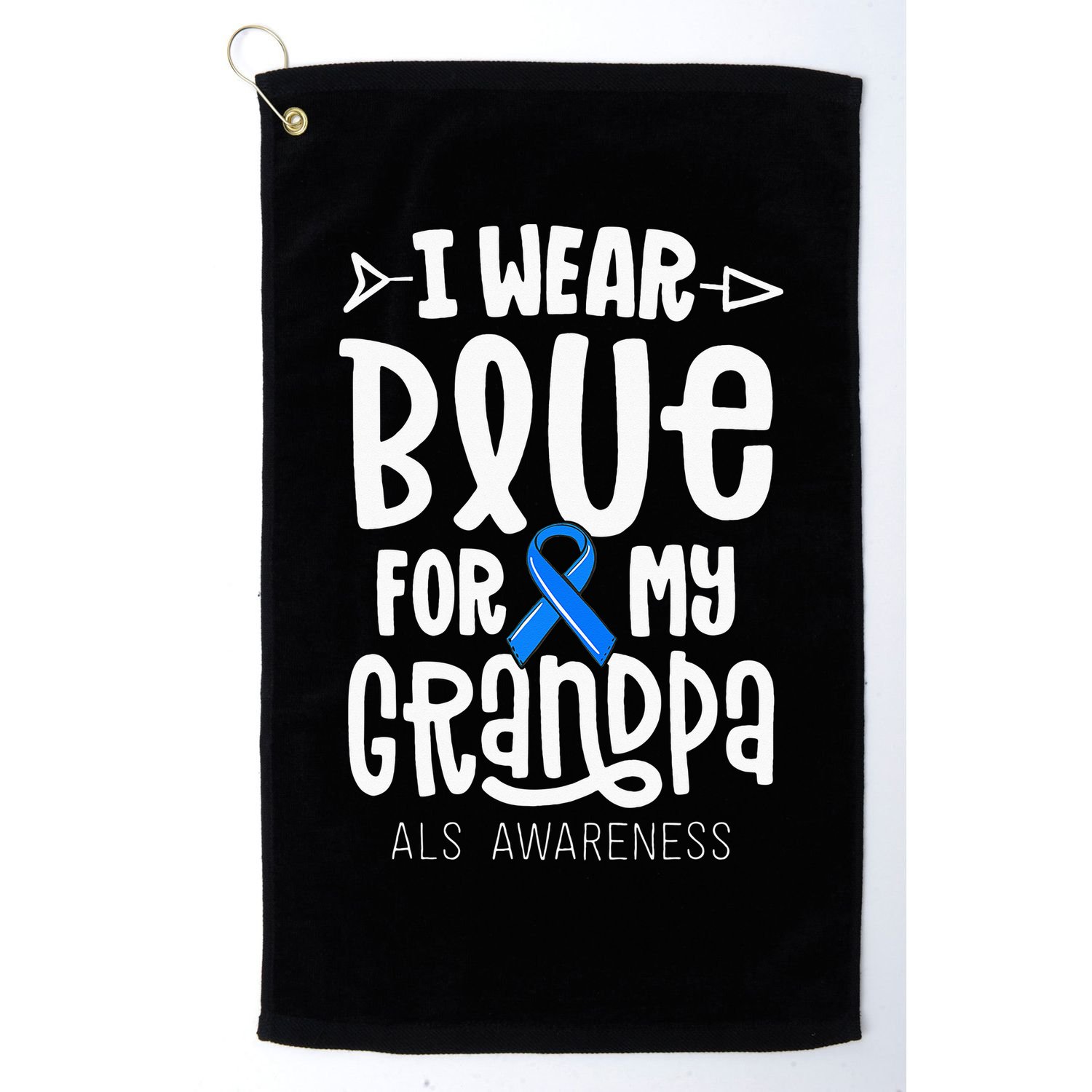 Blue Ribbon For Grandpa Disease ALS Awareness Family Cure Golf Towel