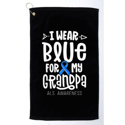 Blue Ribbon For Grandpa Disease ALS Awareness Family Cure Platinum Collection Golf Towel