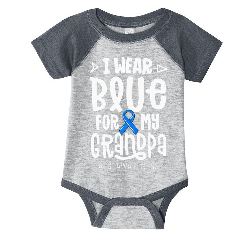Blue Ribbon For Grandpa Disease ALS Awareness Family Cure Infant Baby Jersey Bodysuit