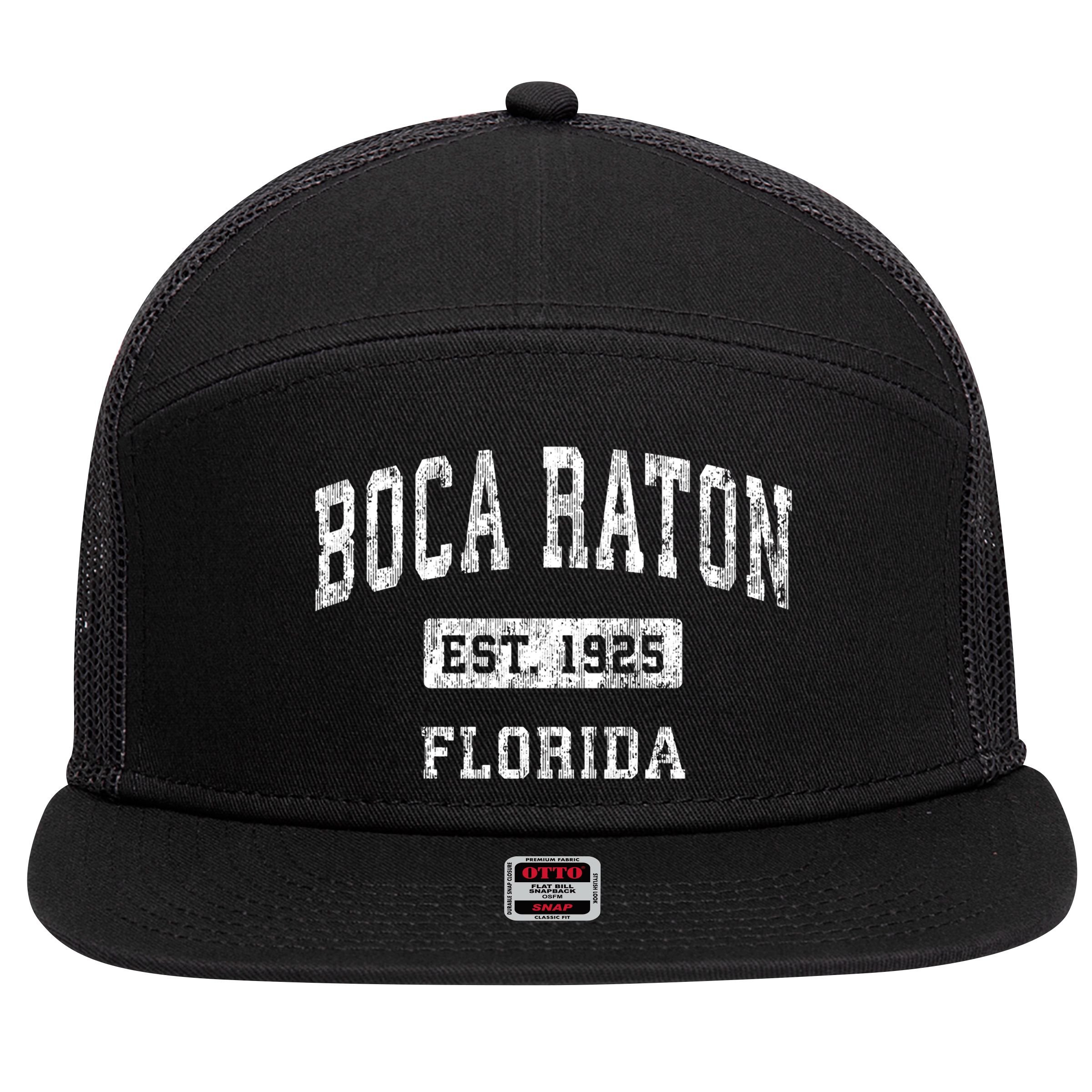 Boca Raton Florida Fl Vintage Established Sports 7 Panel Mesh Trucker Snapback Hat