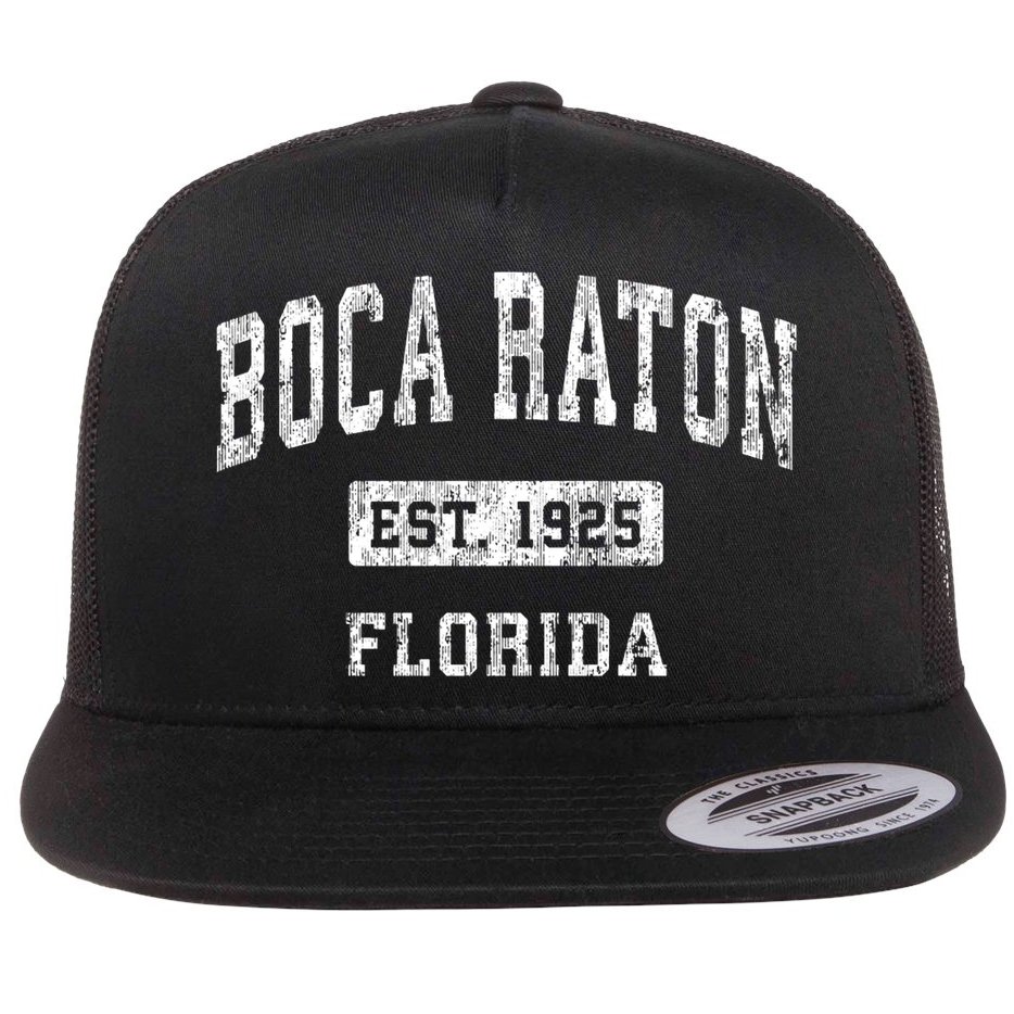 Boca Raton Florida Fl Vintage Established Sports Flat Bill Trucker Hat