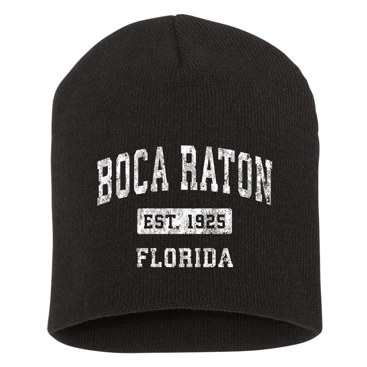 Boca Raton Florida Fl Vintage Established Sports Short Acrylic Beanie
