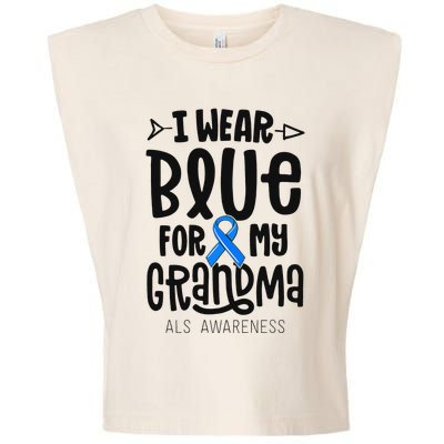 Blue Ribbon For Grandma Disease ALS Awareness Family Cure Garment-Dyed Women's Muscle Tee