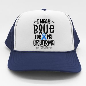 Blue Ribbon For Grandma Disease ALS Awareness Family Cure Trucker Hat